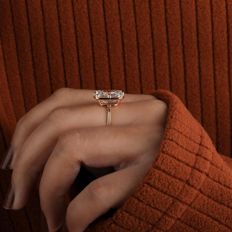 5.00 ct Elongated Cushion Lab Grown Diamond Engagement Ring: Vintage Solitaire Style image 5