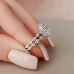 Load image into Gallery viewer, 2.00 CT Oval Moissanite Engagement Ring Set: Art Deco Bridal Halo, Matching Bands image 5