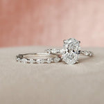 Load image into Gallery viewer, 2.00 CT Oval Moissanite Engagement Ring Set: Art Deco Bridal Halo, Matching Bands image 4