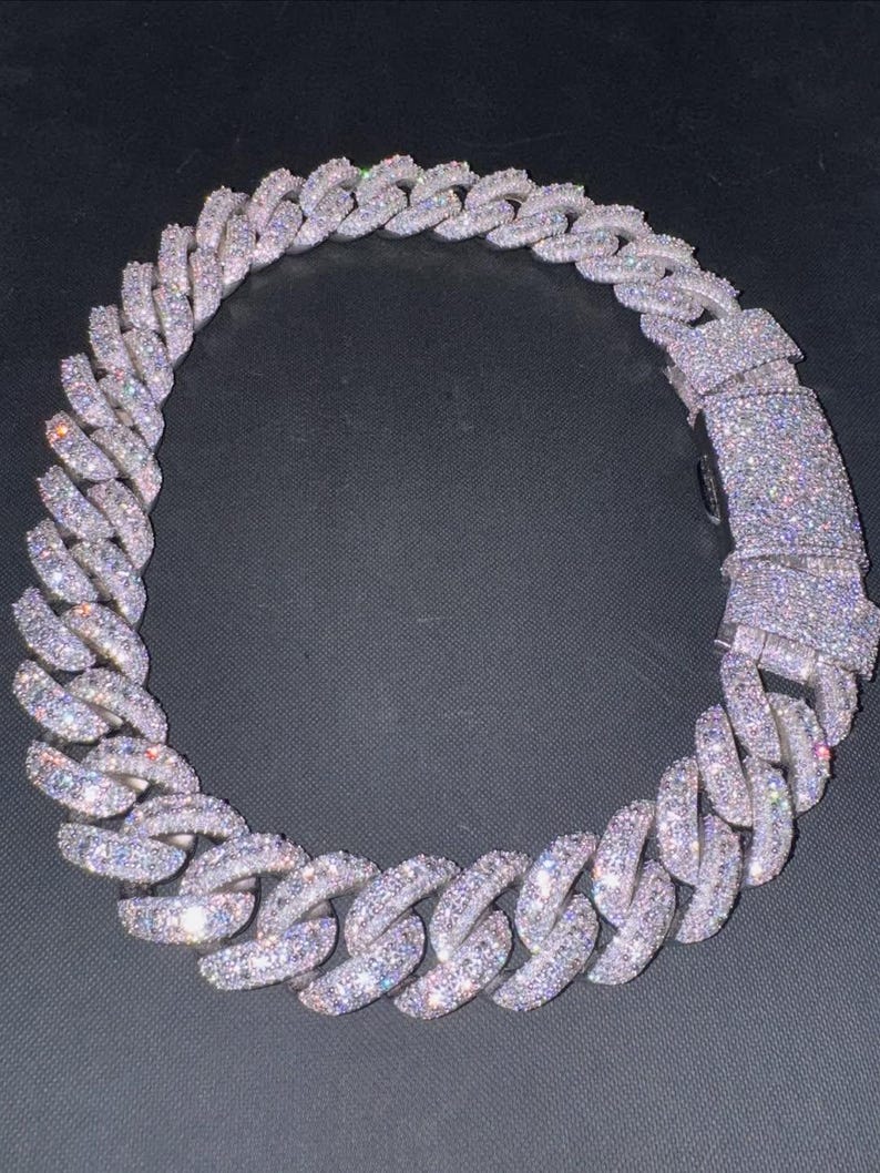 VVS1 Moissanite Diamond Miami Cuban Chain: 925 Sterling Silver, Iced Out Hip Hop Style image 4