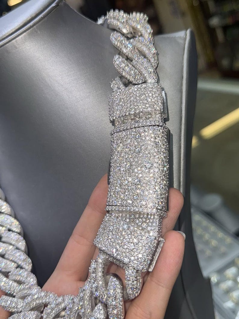 VVS1 Moissanite Diamond Miami Cuban Chain: 925 Sterling Silver, Iced Out Hip Hop Style image 6