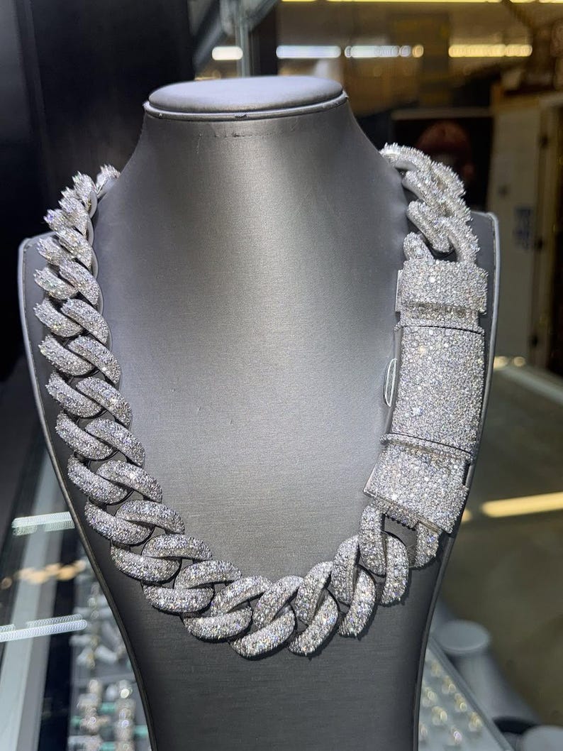 VVS1 Moissanite Diamond Miami Cuban Chain: 925 Sterling Silver, Iced Out Hip Hop Style image 1