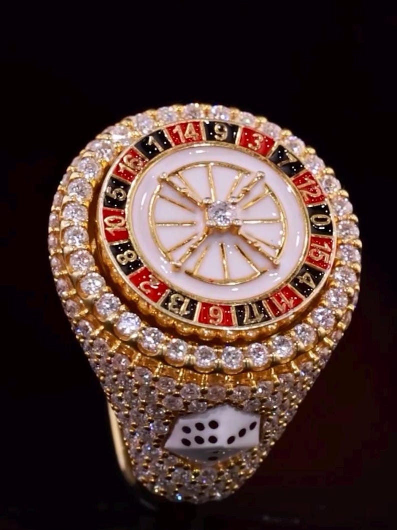 gold roulette wheel ring iced out jewelry