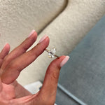 Load image into Gallery viewer, 2 Carat Pear Cut Lab Grown Diamond Half Bezel Modern Engagement Ring: Minimalist Solitaire Ring Made in 14k Yellow Gold image 4