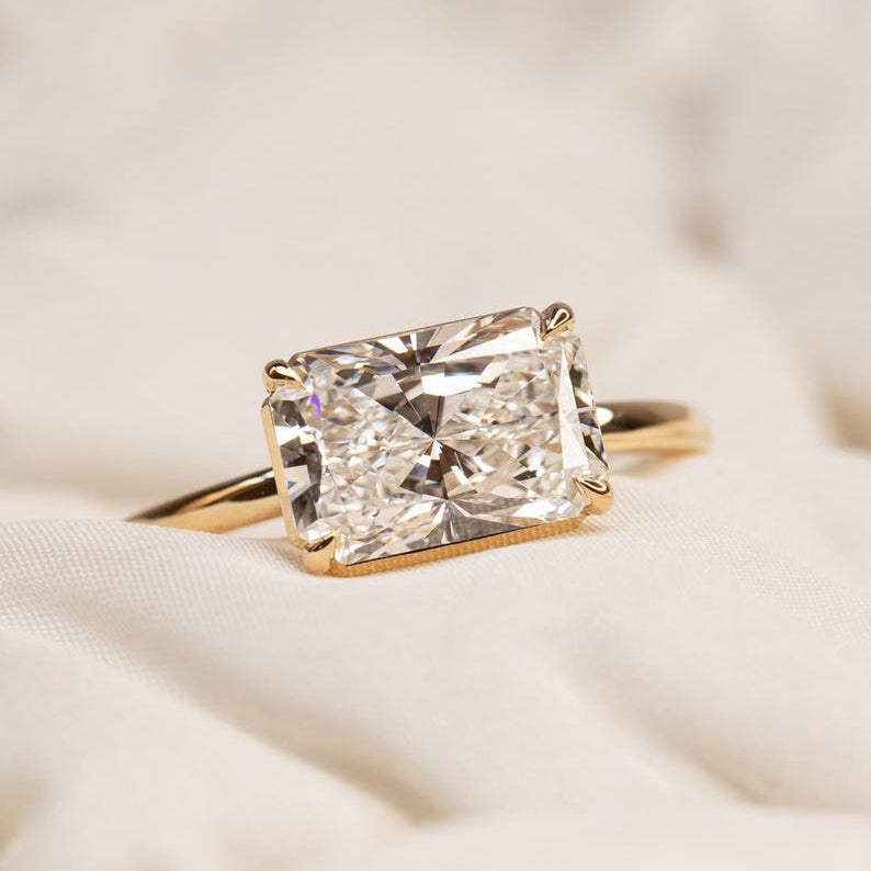 Radiant Cut Diamond Engagement Ring 14K Gold Solitaire Ring Classic Rectangular Diamond Ring, Elegant Proposal Ring, Minimalist Fine Jewelry image 1