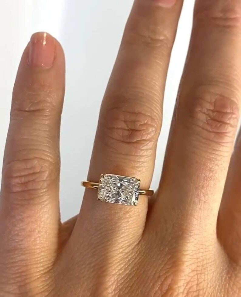 Radiant Cut Diamond Engagement Ring 14K Gold Solitaire Ring Classic Rectangular Diamond Ring, Elegant Proposal Ring, Minimalist Fine Jewelry image 4
