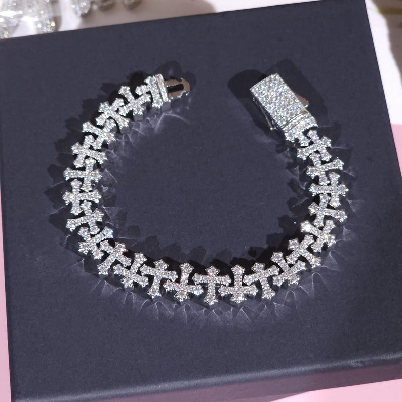 Iced Out Cross Charm Bracelet & Necklace Set: Hip Hop Jewelry image 8