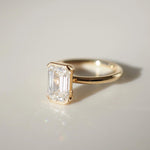 Load image into Gallery viewer, 2CT Emerald Cut Lab Grown Diamond Engagement Ring: Half Bezel, IGI Certified image 3