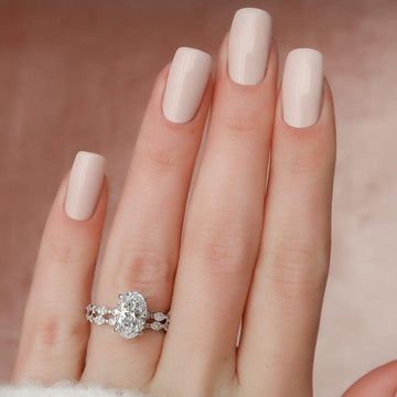 2.00 CT Oval Moissanite Engagement Ring Set: Art Deco Bridal Halo, Matching Bands image 2
