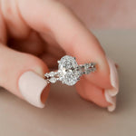 Load image into Gallery viewer, 2.00 CT Oval Moissanite Engagement Ring Set: Art Deco Bridal Halo, Matching Bands image 1