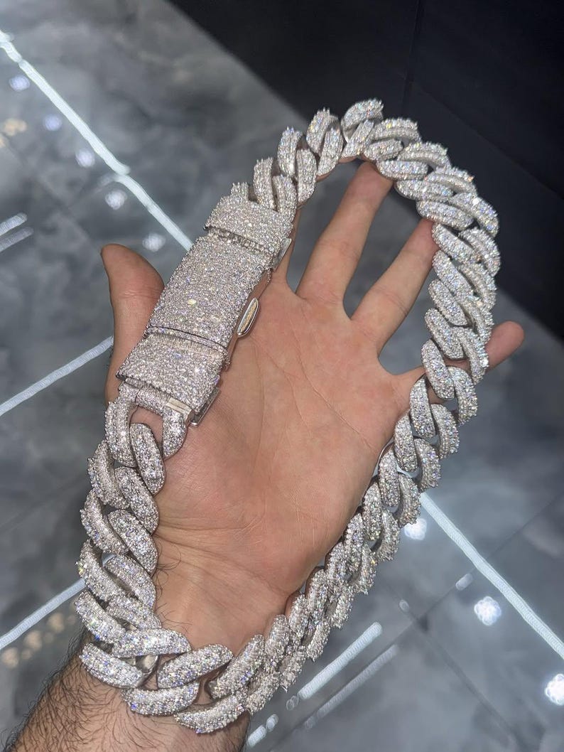 VVS1 Moissanite Diamond Miami Cuban Chain: 925 Sterling Silver, Iced Out Hip Hop Style image 2