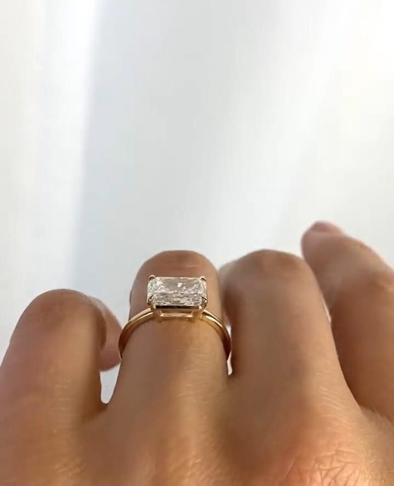Radiant Cut Diamond Engagement Ring 14K Gold Solitaire Ring Classic Rectangular Diamond Ring, Elegant Proposal Ring, Minimalist Fine Jewelry image 5
