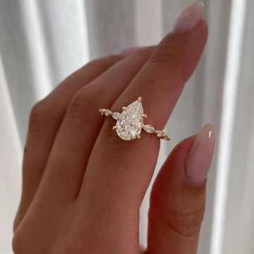 2CT Pear Moissanite Engagement Ring Pear Solitaire Ring With Marquise and Round Accent Ring Pave Half Eternity Band Pear 14k Solid Gold Ring image 2