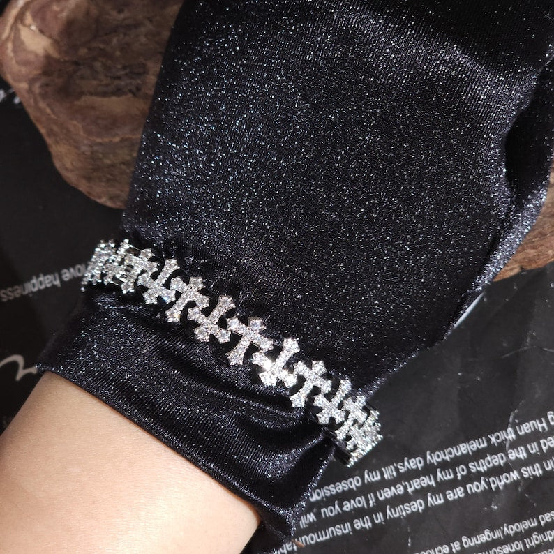 Iced Out 15mm Full Cross Charm Bracelets & Necklace Set,  Bracelet 7 - 9inch, Hip Hop Chain 16 - 22 inch, Personalized Jewelry