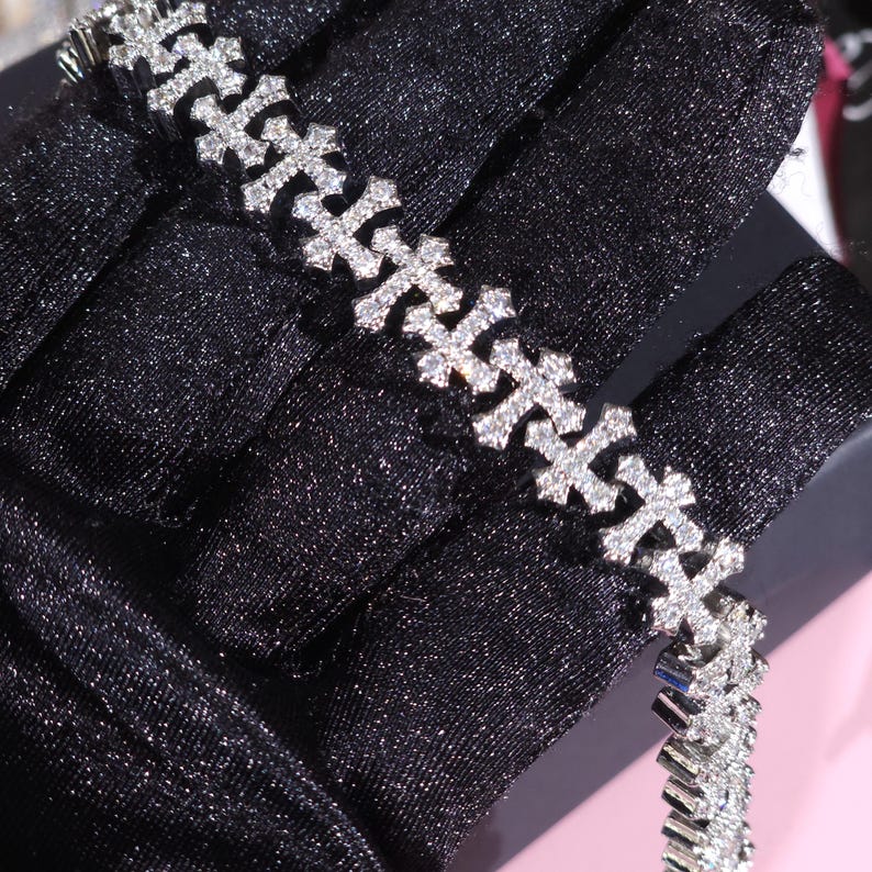 Iced Out 15mm Full Cross Charm Bracelets & Necklace Set,  Bracelet 7 - 9inch, Hip Hop Chain 16 - 22 inch, Personalized Jewelry