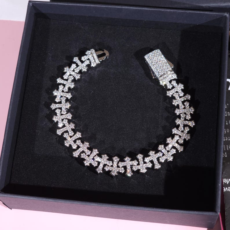 Iced Out 15mm Full Cross Charm Bracelets & Necklace Set,  Bracelet 7 - 9inch, Hip Hop Chain 16 - 22 inch, Personalized Jewelry