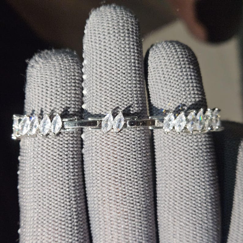 Marquise Cut Lab Diamond Tennis Bracelet, 14K Solid Gold image 5
