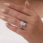 Load image into Gallery viewer, Lab Grown Emerald cut Diamond Solitaire Engagement Ring in 10K Solid White Gold &amp; 925 Silver