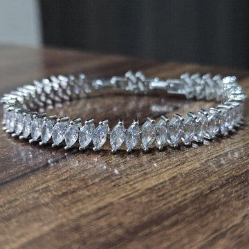 Marquise Cut Lab Diamond Tennis Bracelet, 14K Solid Gold image 1