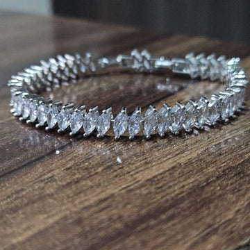 Marquise Cut Lab Diamond Tennis Bracelet, 14K Solid Gold image 2