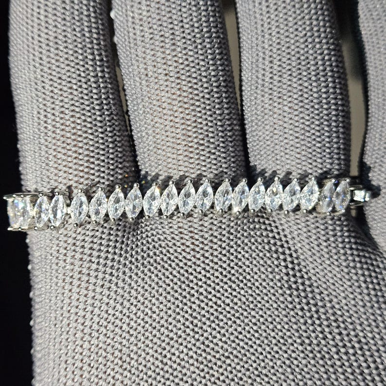 Marquise Cut Lab Diamond Tennis Bracelet, 14K Solid Gold image 6