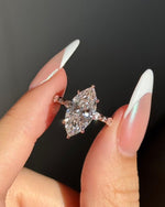 Load image into Gallery viewer, Marquise Moissanite Engagement Ring, Pave Set Band Marquise Ring, 14k Gold 3CT Marquise &amp; Round Accent Ring, 6-Prong Marquise Solitaire Ring image 6