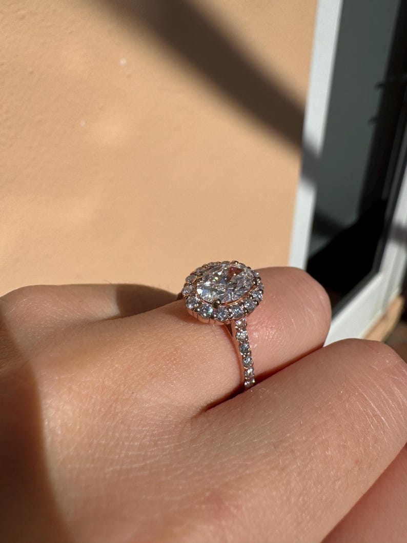 2.50 Carat Oval Lab Grown Diamond Halo 14k Gold Engagement Ring | IGI Certified image 7