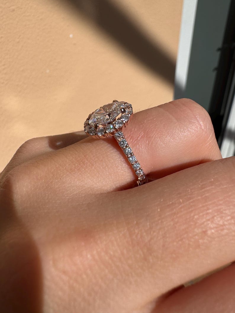 2.50 Carat Oval Lab Grown Diamond Halo 14k Gold Engagement Ring | IGI Certified image 11