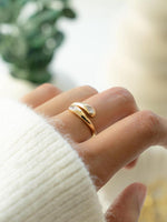 Load image into Gallery viewer, Gold open adjustable ring with pear cut cubic zirconia stones
