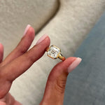 Load image into Gallery viewer, 3 Carat Asscher Cut Lab Grown Diamond Solitaire Ring in 14K Yellow Gold Thick Bezel Setting image 2