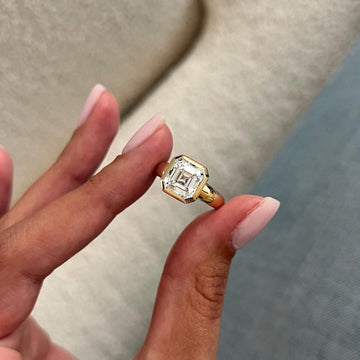 3 Carat Asscher Cut Lab Grown Diamond Solitaire Ring in 14K Yellow Gold Thick Bezel Setting image 2