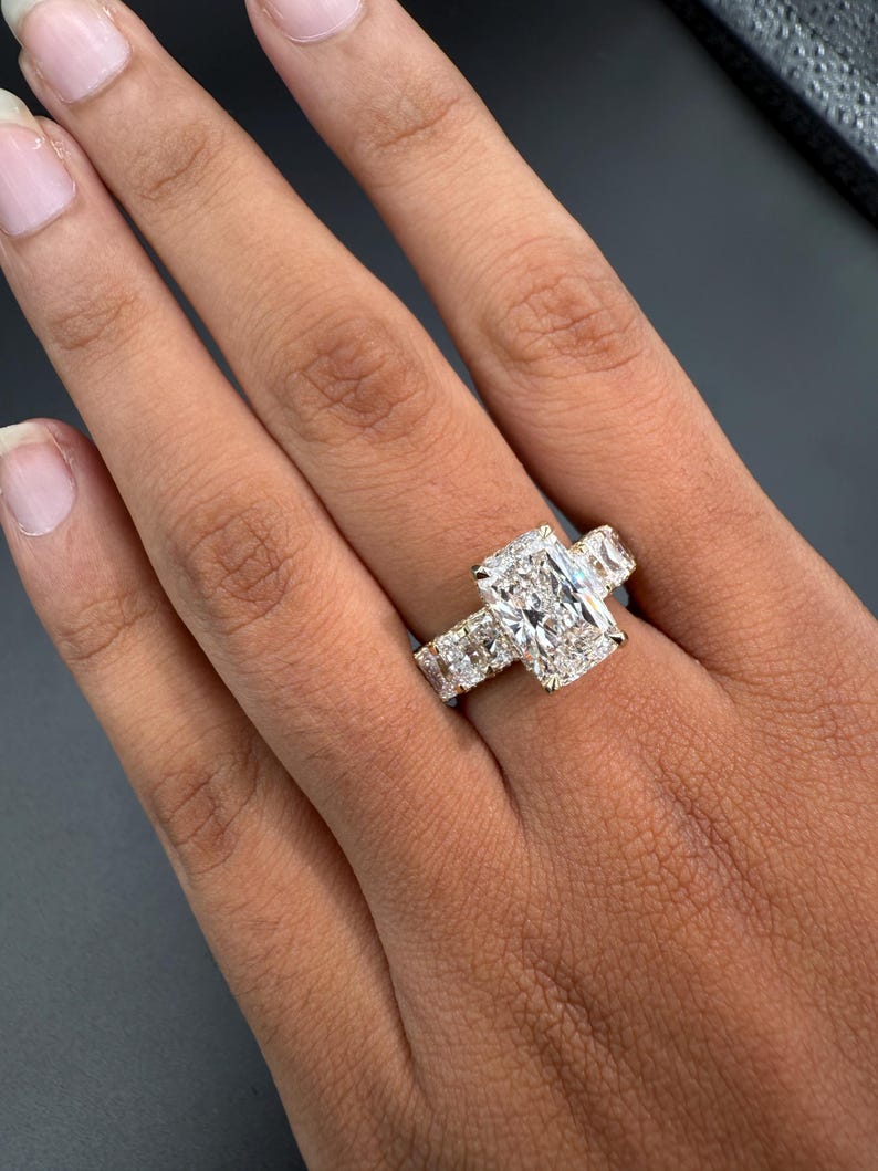 Radiant Cut Lab Diamond Engagement Ring | Gold,Platinum or Silver Prong Set image 2