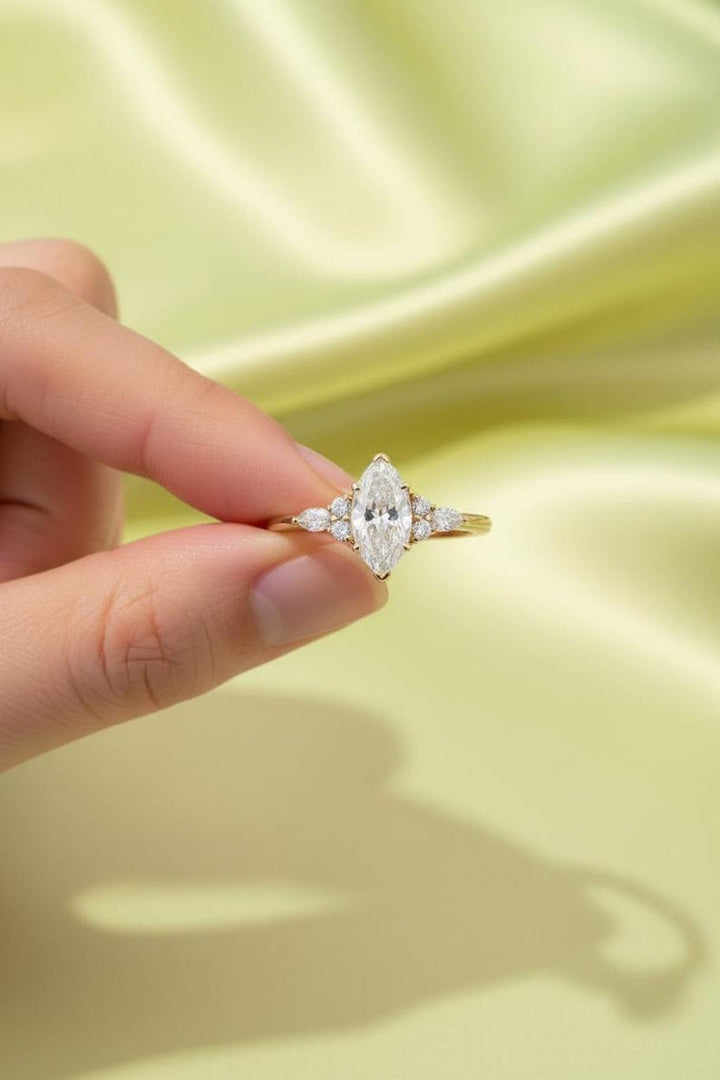 Vintage Marquise Moissanite Engagement Ring, Delicate 14k Gold Diamond Wedding Ring image 7