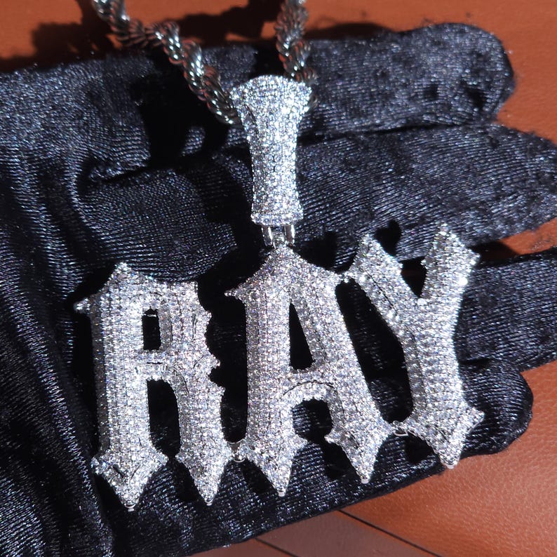 Iced Out Custom Name Necklace: Thorn Letter Pendant,Cuban Link Chain image 9