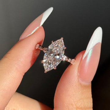 Marquise Moissanite Engagement Ring, Pave Set Band Marquise Ring, 14k Gold 3CT Marquise & Round Accent Ring, 6-Prong Marquise Solitaire Ring image 1
