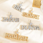 Load image into Gallery viewer, Custom Staked Words Pendant with Crown Bail, Iced Out CZ Diamond Bubble Letters Necklace,Personalised Name Jewelry Gift for Queen&amp;King image 7