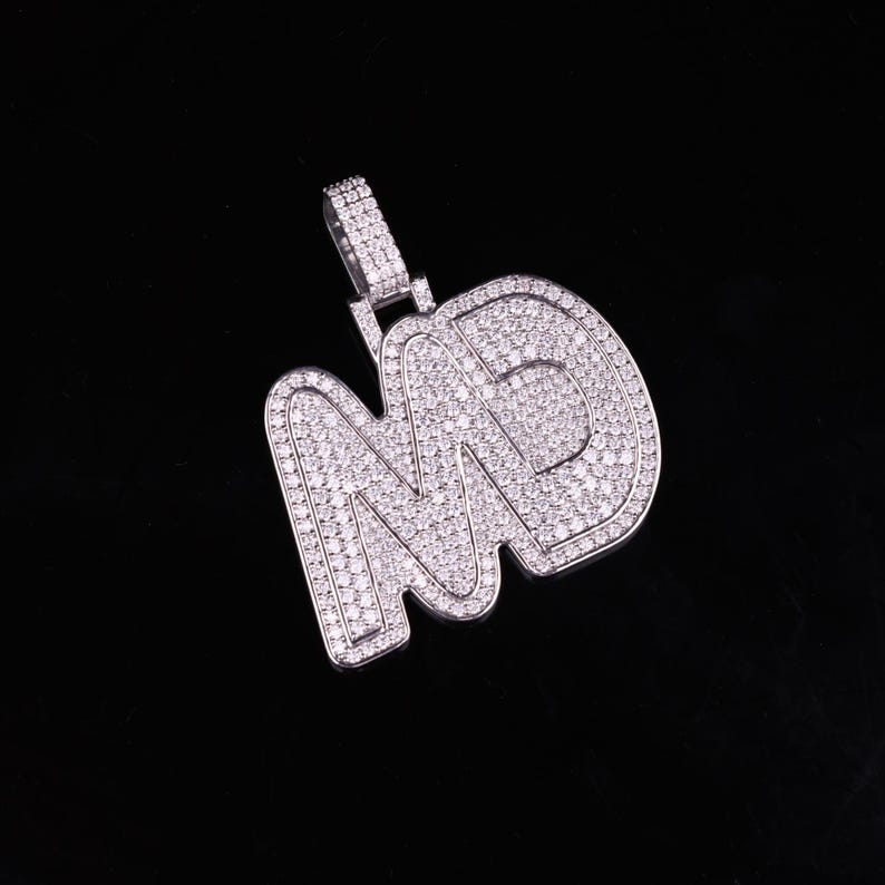 customize MD moissanite pendant. 925 silver mens moissanite charm, 2 inch wide and 2 inch height, best birthday gift, hip hop pendant, pass diamond tester, moissanite letter pendant, mens icedout chain