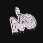Load image into Gallery viewer, customize MD moissanite pendant. 925 silver mens moissanite charm, 2 inch wide and 2 inch height, best birthday gift, hip hop pendant, pass diamond tester, moissanite letter pendant, mens icedout chain