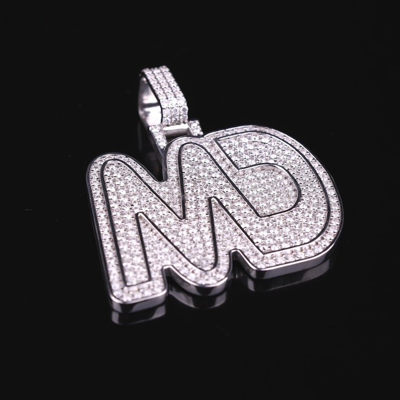 customize MD moissanite pendant. 925 silver mens moissanite charm, 2 inch wide and 2 inch height, best birthday gift, hip hop pendant, pass diamond tester, moissanite letter pendant, mens icedout chain