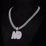 Load image into Gallery viewer, customize MD moissanite pendant. 925 silver mens moissanite charm, 2 inch wide and 2 inch height, best birthday gift, hip hop pendant, pass diamond tester, moissanite letter pendant, mens icedout chain