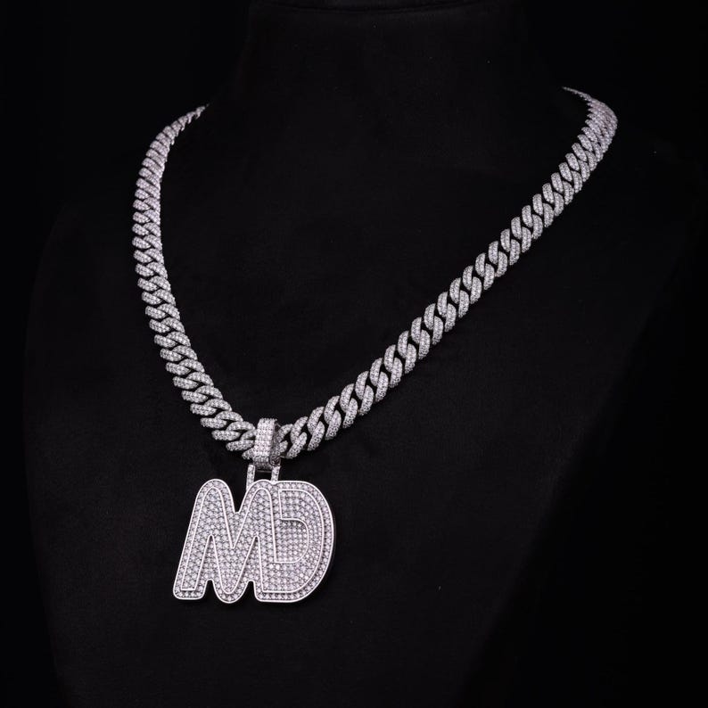 customize MD moissanite pendant. 925 silver mens moissanite charm, 2 inch wide and 2 inch height, best birthday gift, hip hop pendant, pass diamond tester, moissanite letter pendant, mens icedout chain