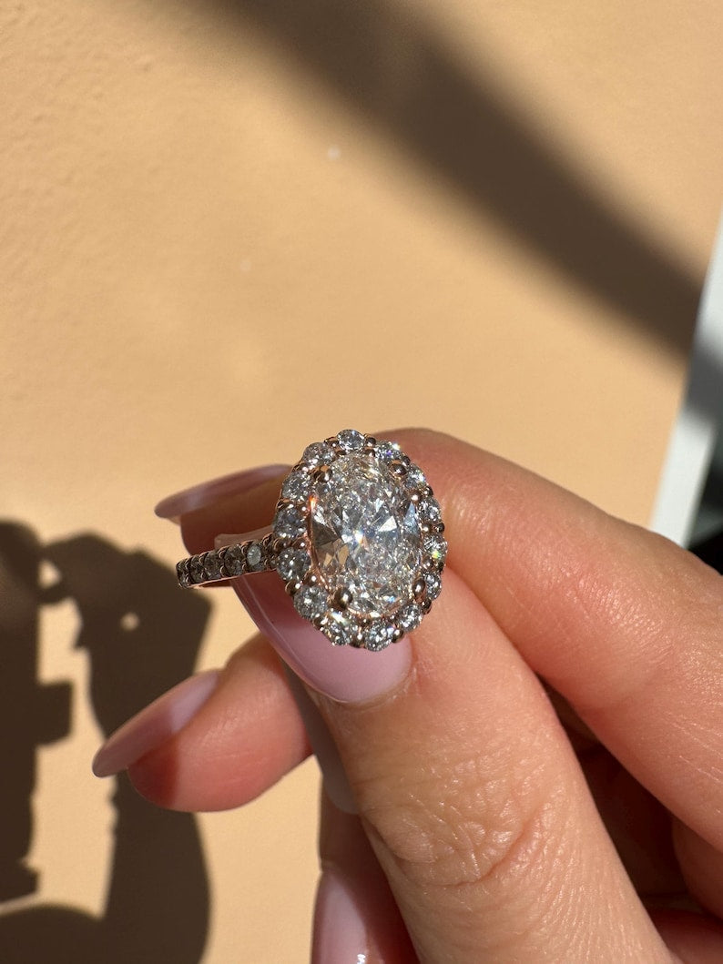 2.50 Carat Oval Lab Grown Diamond Halo 14k Gold Engagement Ring | IGI Certified image 3