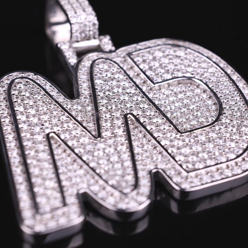 customize MD moissanite pendant. 925 silver mens moissanite charm, 2 inch wide and 2 inch height, best birthday gift, hip hop pendant, pass diamond tester, moissanite letter pendant, mens icedout chain