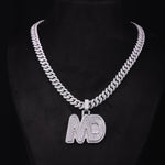 Load image into Gallery viewer, customize MD moissanite pendant. 925 silver mens moissanite charm, 2 inch wide and 2 inch height, best birthday gift, hip hop pendant, pass diamond tester, moissanite letter pendant, mens icedout chain