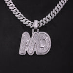 Load image into Gallery viewer, customize MD moissanite pendant. 925 silver mens moissanite charm, 2 inch wide and 2 inch height, best birthday gift, hip hop pendant, pass diamond tester, moissanite letter pendant, mens icedout chain