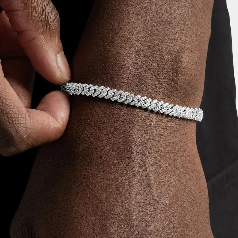 5mm Diamond Prong Cuban Bracelet White Gold, Iced Out Mens Bling Jewelry, Gift for Him, Hip Hop Bracelet
