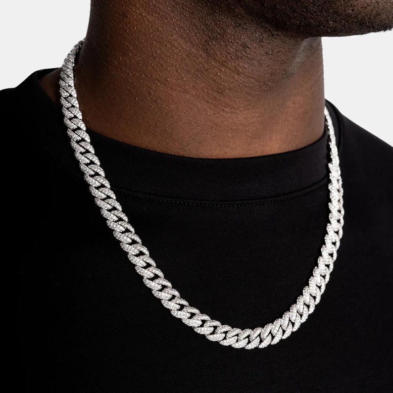 8.5mm Diamond Cuban Chain White Gold, Iced Out Hip Hop Necklace for Him, Bling Gift for Boyfriend
