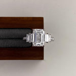 Load image into Gallery viewer, 3 Carat E Color VS1 Clarity IGI CERTIFIED Emerald Cut Lab Grown Diamond Engagement Ring 14k White Gold Ring, Side Baguettes Diamonds image 1