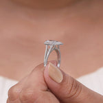 Load image into Gallery viewer, Lab grown pear shaped diamond halo engagement ring with split shank band in 18k white gold