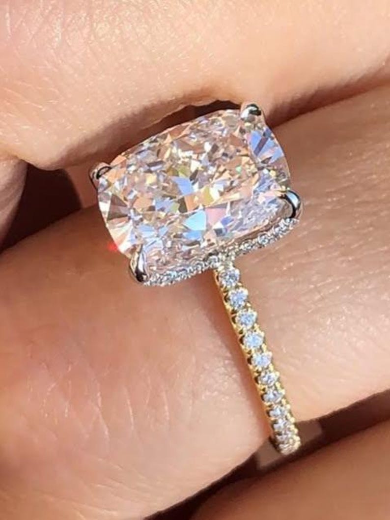 3.5 CT E Color VVS2 Clarity IGI Certified Cushion Cut Lab Grown Diamond Engagement Ring 14K Solid Gold Ring Unique Solitare Wedding Ring image 4